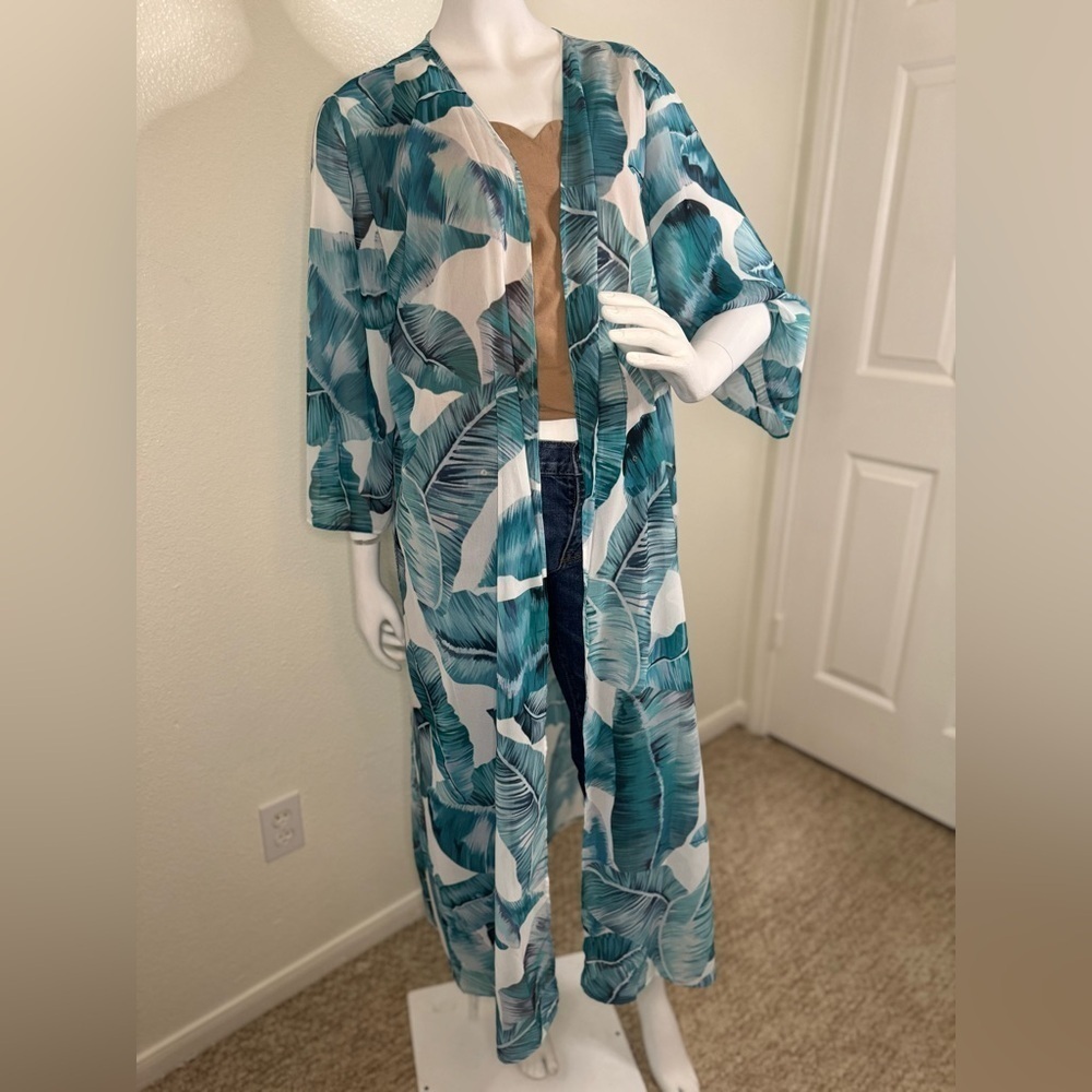Unbranded Beachy Tropical Sheer Kimono Topper Coverup Womens 5XL White.  #247